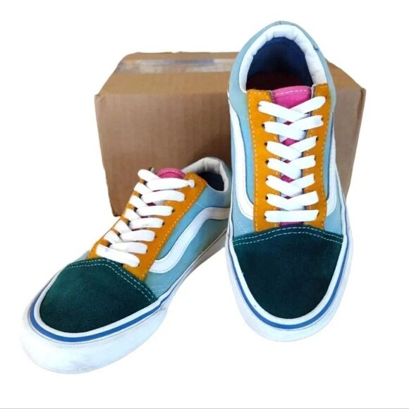 VANS Old Skool Blue Colorblock Suede Canvas Skate Sneakers W6 Y4.5 - Picture 1 of 16
